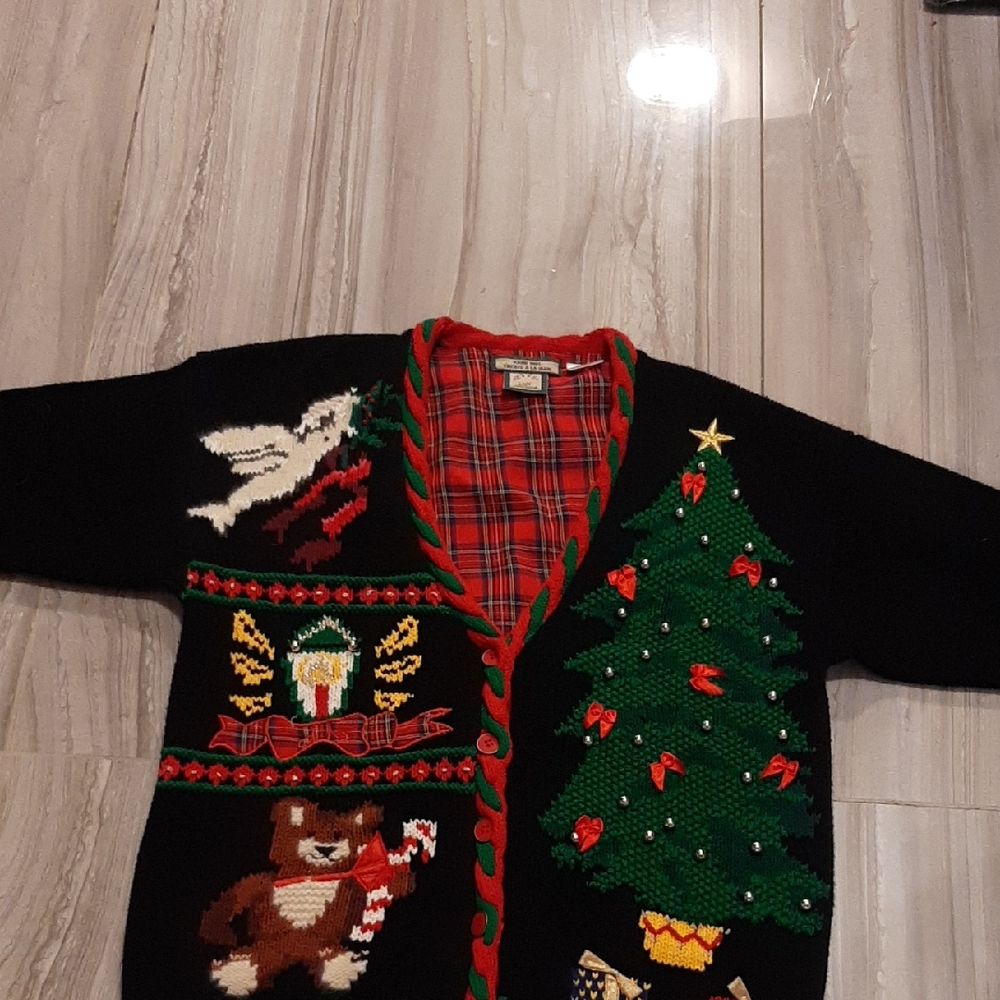 Festive Black Sweater with Holiday Design